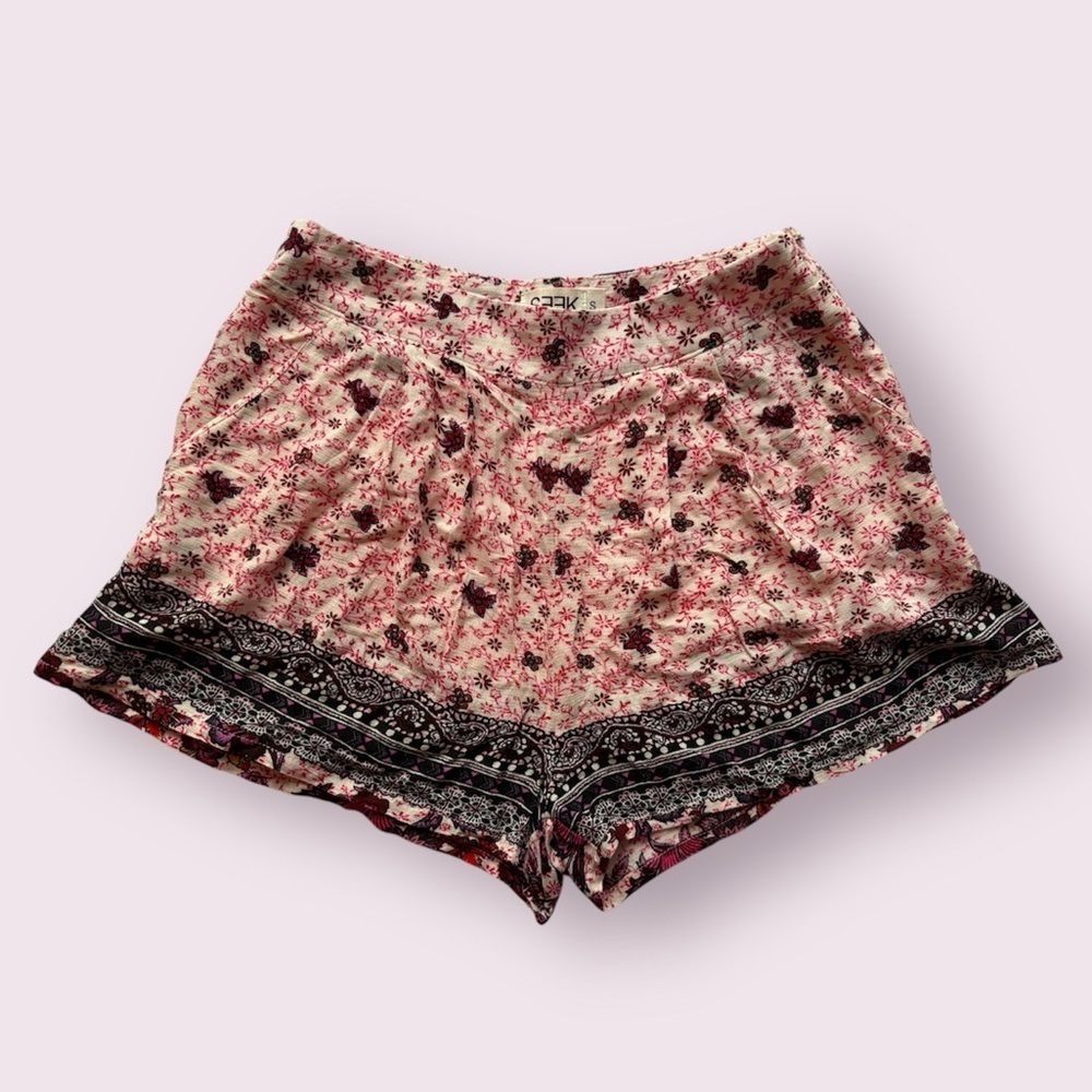 LF Seek The Label Pink and Red Floral High Waisted Shorts Small
